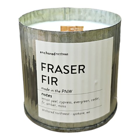 Fraser Fir Rustic Vintage Farmhouse Wood Wick Candle - Christmas: 10oz - Anchored Northwest