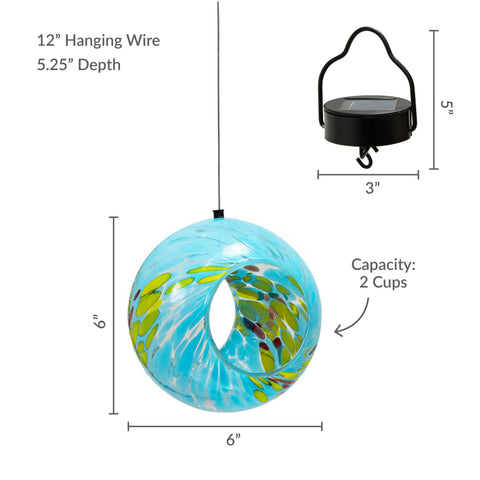 Solar Glass Fly-Through Bird Feeder Spring Sky, 6" - Sunnydaze Decor