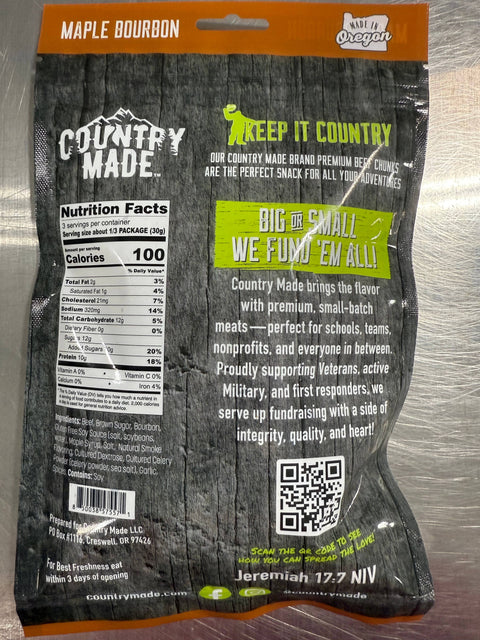 Maple Bourbon Jerky, Beef, 3 oz - Country Made