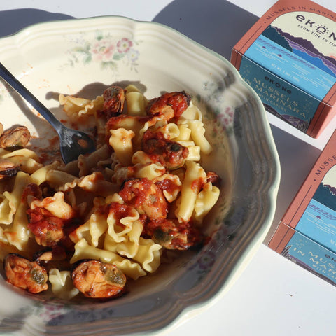 Mussels in Marinara with Capers, 3.5 oz - Ekone