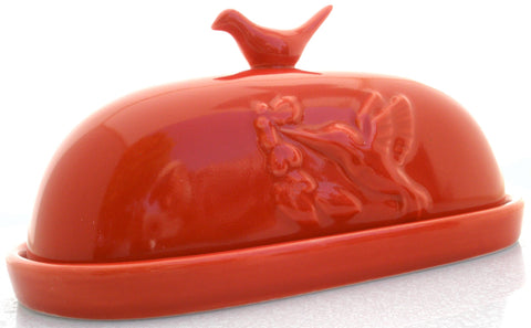 Hummingbird Butter Dish, Red - JBK Pottery