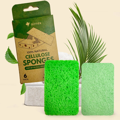 6 Pack Dish Sponges, Biodegradable Cellulose Sponge for Eco Cleaning - AIRNEX