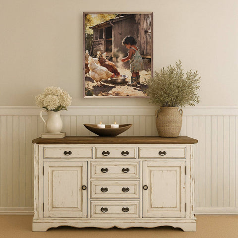 Feeding The Chickens, 16"x20", Wall Art - Kendrick Home