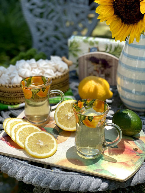 Lemons Coffee and Tea Glass Mugs, Set of 4, Fluted Top
