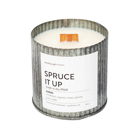 Spruce It up Rustic Vintage Farmhouse Wood Wick Candle - Christmas: 10oz - Anchored Northwest