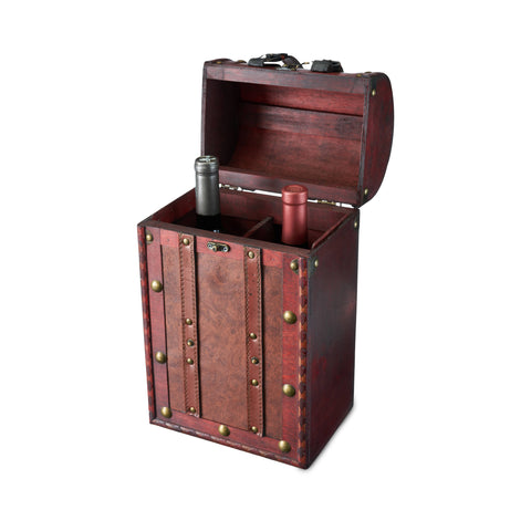 2-Bottle Antique Wood Wine Trunk with Faux Leather Handle - Twine