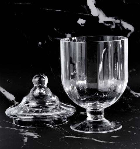 Clear Glass Footed Storage Jar with Lid: Large: 5.9" w x 13.4" h