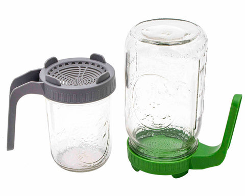 Plastic Sprouting Lid with Built-In Stand and Handle, Wide Mouth, Gray - Mason Jar Lifestyle