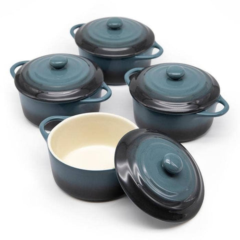 Mini Casserole Dishes & Lids - Set of 4: Stone Ombre, Ceramic, 12 oz - Kook