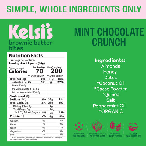 Mint Chocolate Crunch Brownie Batter Bites, Gluten Free - Kelsi's