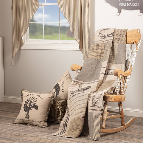 Sawyer Mill Charcoal Farm Animal Quilted Throw, 50x60 in - VHC Brands