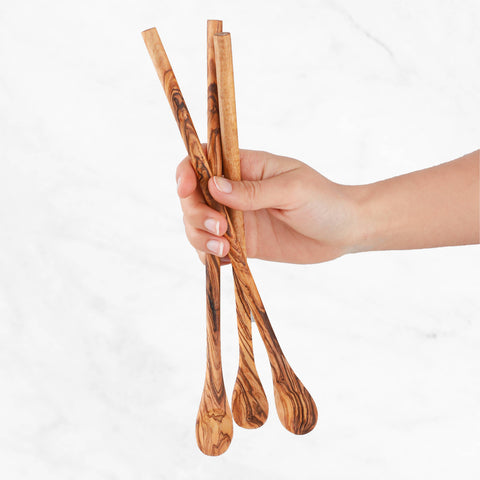 Olive Wood Long Handle Tea Spoon, 11" - ArtisRaw