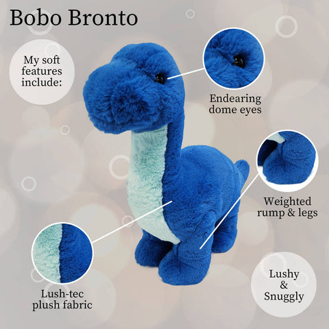 BoBo Bronto Blue Dino Lushee Plush, 16" - Beverly Hills Teddy Bear Company