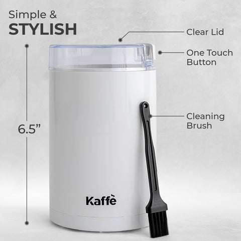 Electric Coffee Grinder w/ Cleaning Brush, 3 oz, White - Kaffe