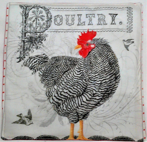 Chicken and Rooster Potholder: Colorful Rooster - Red Mitten