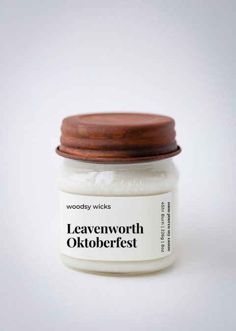 Leavenworth Oktoberfest Candle, 8 oz 100% Soy Wax, Wood Wick - Woodsy Wicks