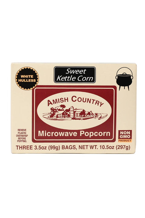 Microwave Popcorn - Sweet Kettle Corn, Baby White Hulless, 3 pack, 3.5 oz each - Amish Country Popcorn