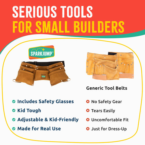 Kids Leather Tool Belt with Safety Goggles - SparkJump