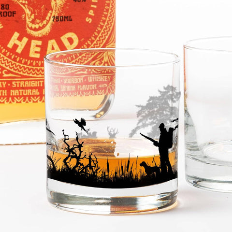 Hunting Landscape Whiskey Glasses, 11 oz, Single - Black Lantern
