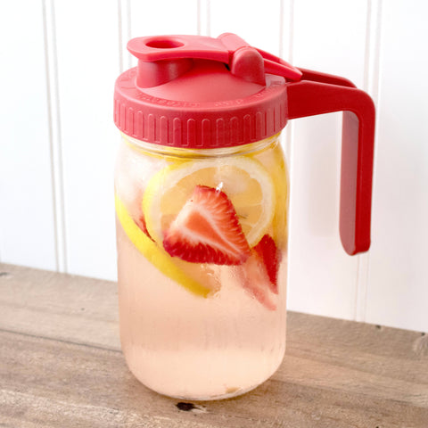 Wide Mouth Pour & Store Pitcher Lid with Handle: Cherry Red - Mason Jar Lifestyle