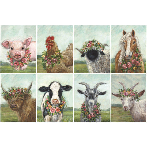 Floral Animal Note Card, Set of 8 - Primitives by Kathy