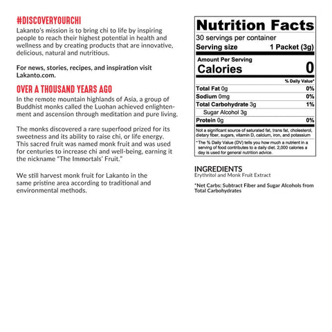 Golden Monk Fruit Sweetener Packets, 30 Count - Lakanto