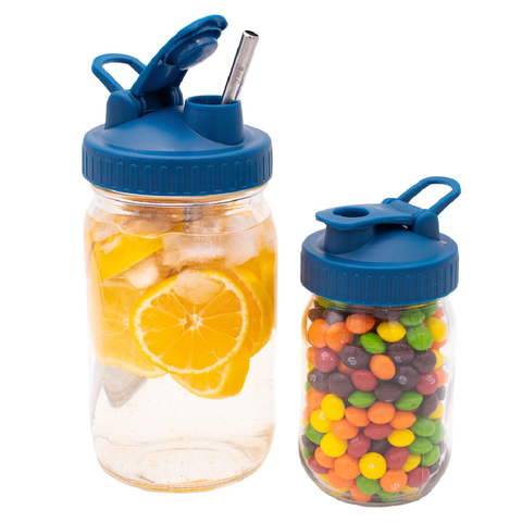 Regular Mouth Pour & Store Shaker Lid with Carry Loop: Deep blue - Mason Jar Lifestyle