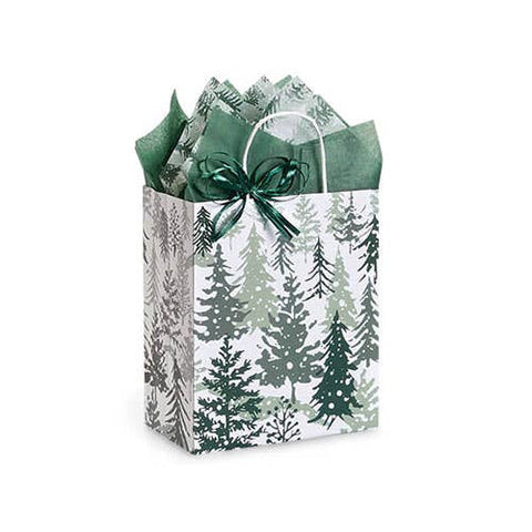 Snowy Pine Tree Paper Christmas Gift Bags: Rose 5.5x3.25x8.5 in - Nashville Wraps
