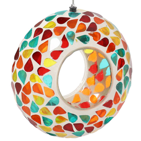 Glass Confetti Mosaic Fly-Through Hanging Bird Feeder, 6.5" - Sunnydaze Decor