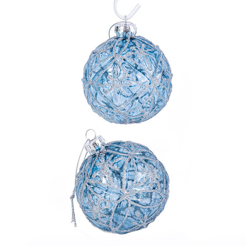 Blue Relief Glass Christmas Tree Ornaments - Set of 2 - STP