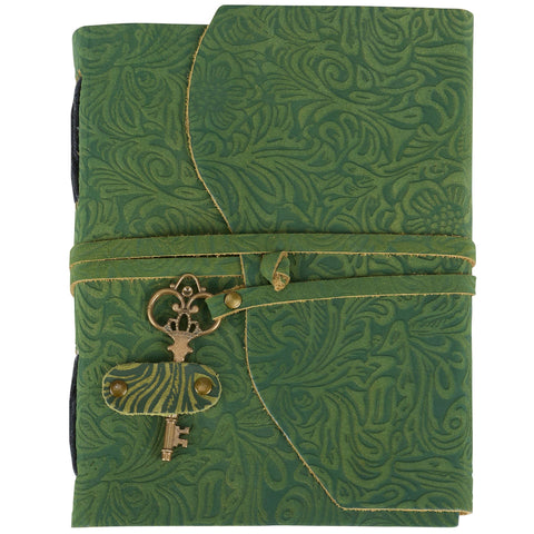 Floral Green Leather Journal - Primitives by Kathy