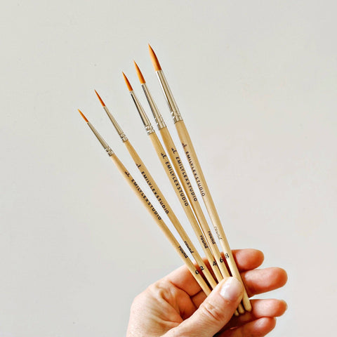 Watercolor Paintbrushes, Wood, set of 5 - Emily Lex Studio