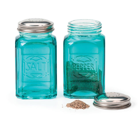 Salt & Pepper Shaker Set, 8 oz, Turquoise Retro Glass - RSVP International