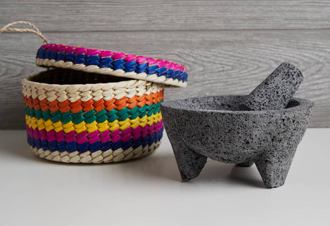 Molcajete with Tortilla Basket, 7 in - Verve Culture