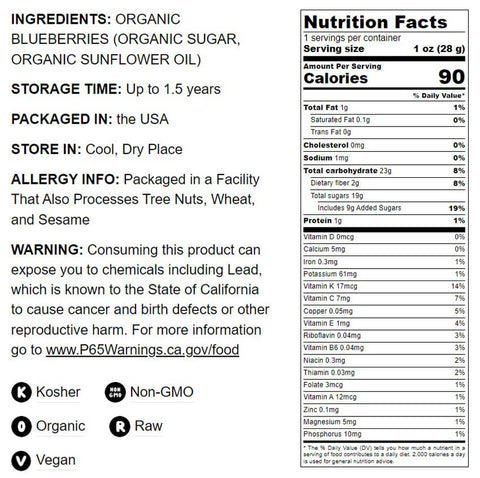 Organic Dried Blueberries – Non-GMO, Kosher, Raw, Unsulfured: 8 Ounces - Food To Live
