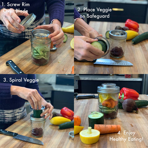 Jarware 3 in 1 Spiralizer for Wide Mouth Mason Jar - Fox Run Brands