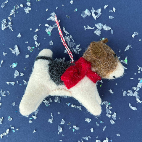Dog with Red Scarf Tufted Wool Christmas Ornament - Ornaments 4 Orphans