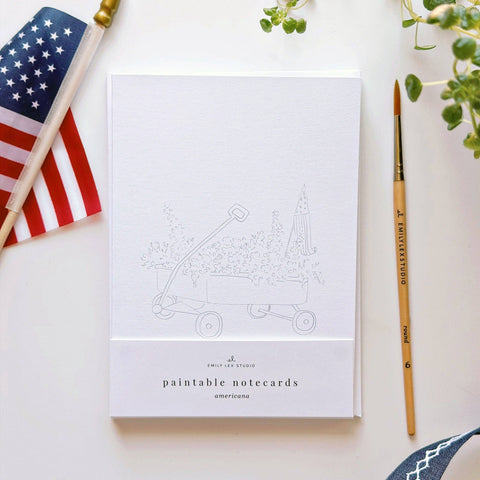 Americana Paintable Watercolor Notecards, Set of 8 - Emily Lex Studio