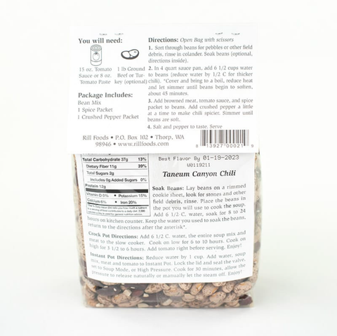 Taneum Canyon Chili Mix, Large, 15.5 oz, Serves 8 - Rill Foods