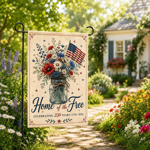 Home of the Free America, Celebrating 250 Years Garden Flag, 12"x18" - Flaidora
