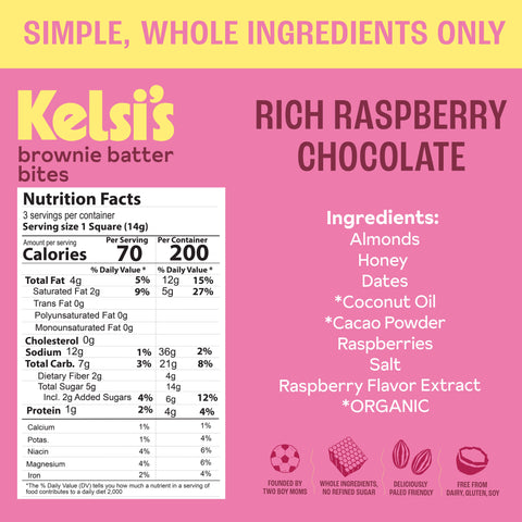 Rich Raspberry Chocolate Brownie Batter Bites, Gluten Free - Kelsi's