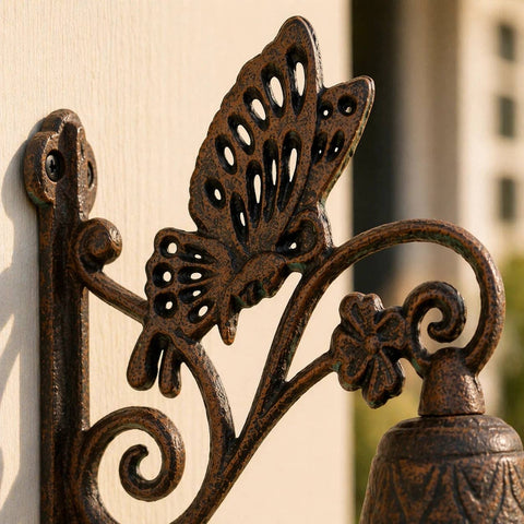 Butterfly Cast Iron Hanging Bell / Doorbell, 7.5"x6.25"x3" - Iron & Blossom
