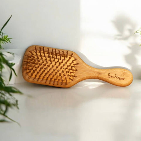 Bamboo Paddle Hairbrush | Small Paddle : Square - Bamboo Switch