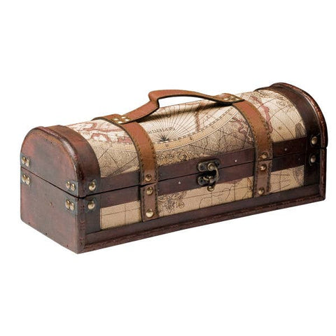 1-Bottle Old World Wood Wine Trunk with Faux Leather Handle - Twine