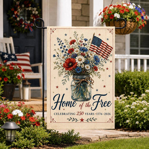 Home of the Free America, Celebrating 250 Years Garden Flag, 12"x18" - Flaidora