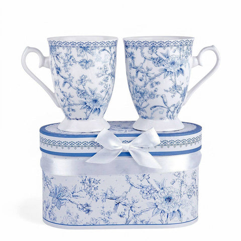 Blue Flowers China Tea/Coffee Mug, Set of 2, in Gift Box