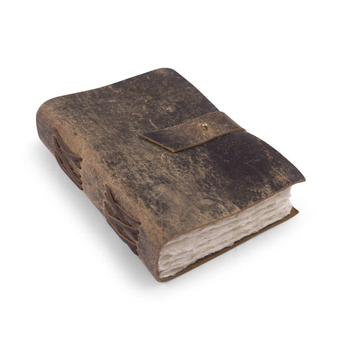 Scratched Brown Leather Journal, Small 8"x6" - Sugarboo & Co
