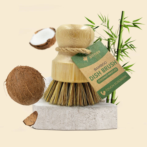 Natural Cleaning Dish Brush, Bamboo w/Coconut Bristles - Airnex