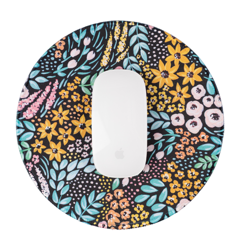 Black Floral Mousepad, 8.5" diameter - Elyse Breanne Design