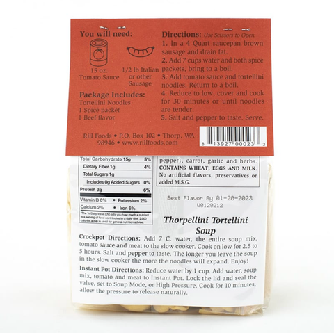 Thorpellini Tortellini Soup Mix, Large, 8.25 oz, Serves 10 - Rill Foods
